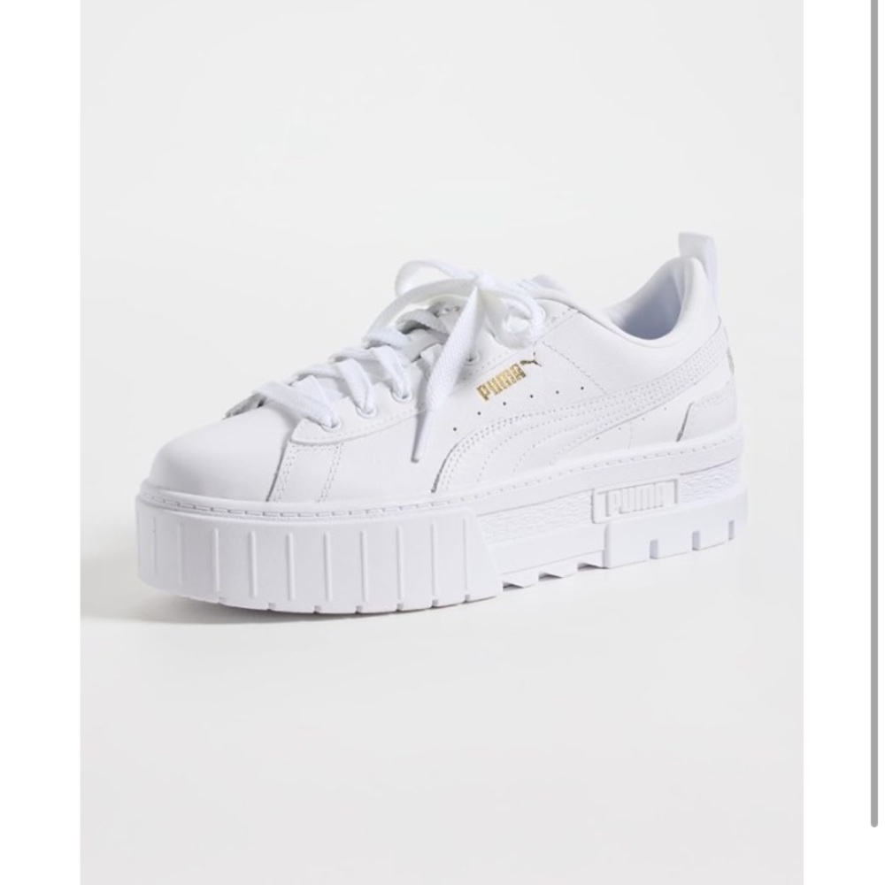 PUMA Women's Mayze White and Gold Platform Sneakers